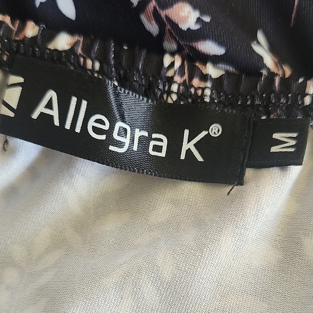 Allegra K Black Leaf Print Dress | Scoop Neck Stretch Knit Dress Size M - Picture 8 of 9